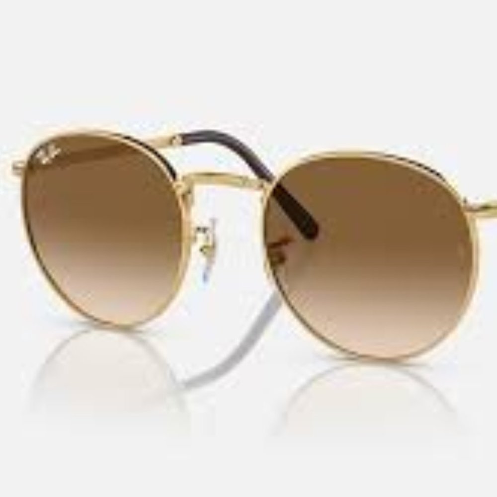 BNWT Ray-Ban New Round 53mm Phantos Sunglasses in Gold Brown